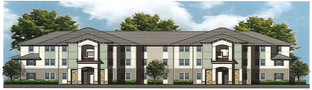Architectural illustration of the front of Somerset Landings 3 story apartments